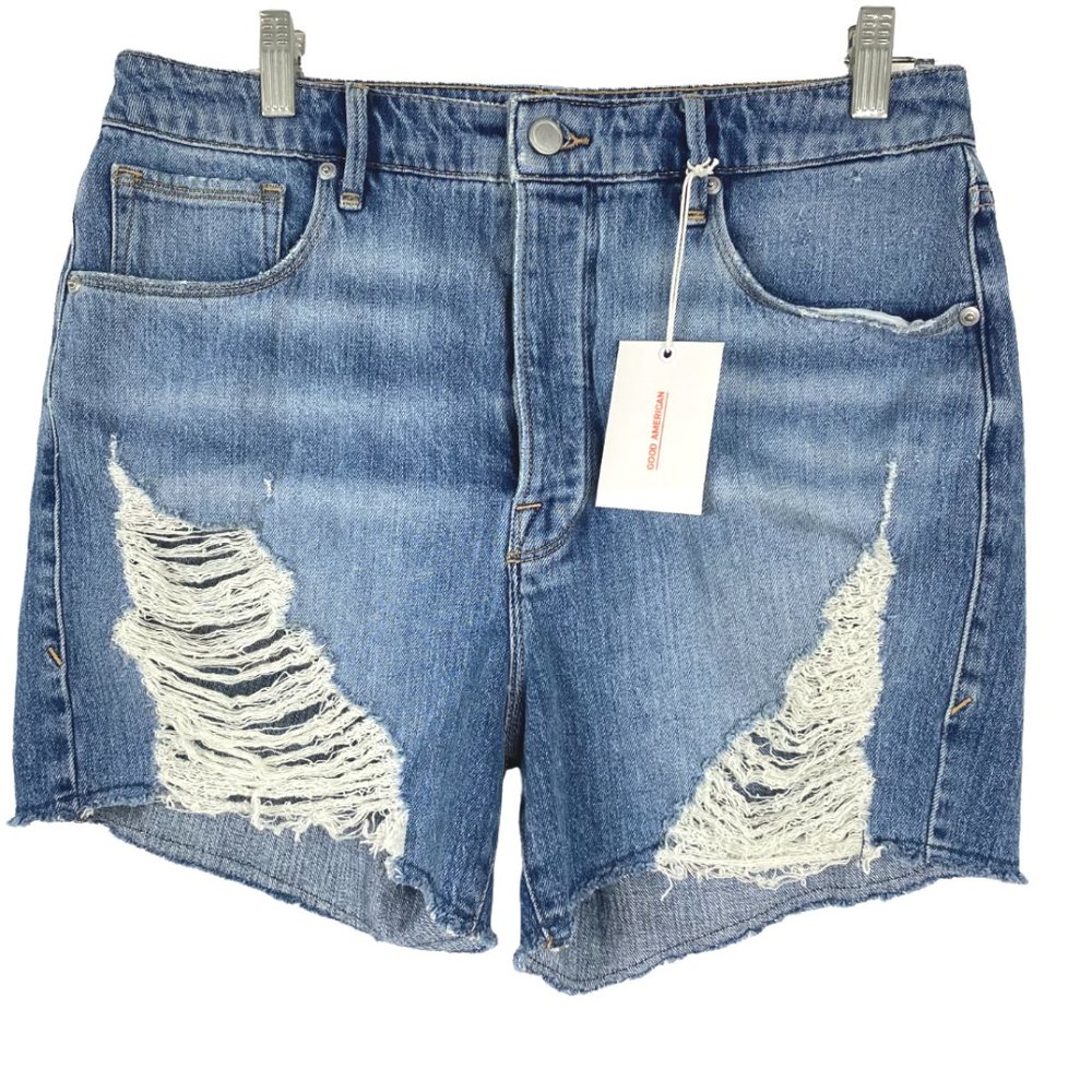 Good American Distressed Blue Denim Jean Shorts